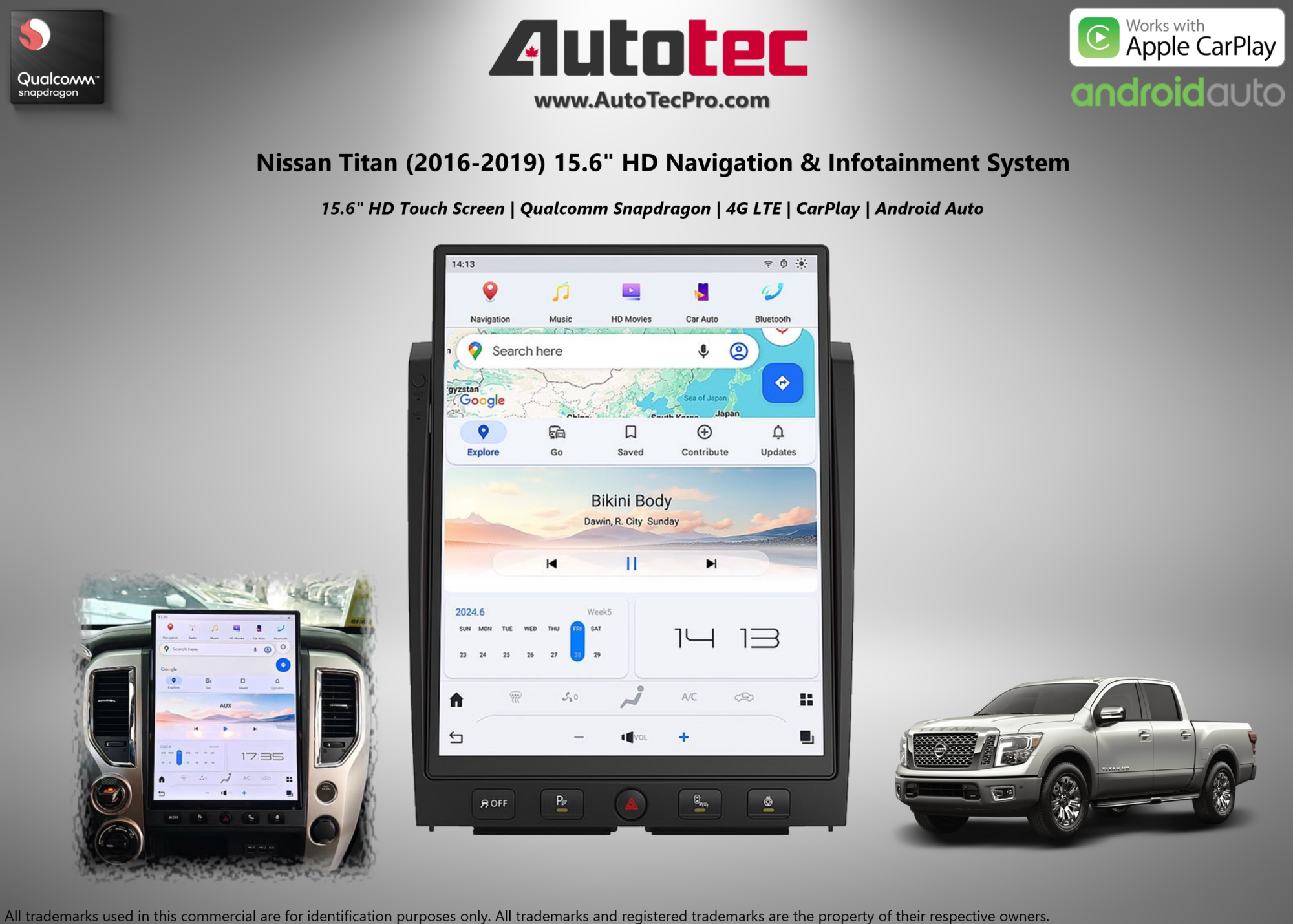 Nissan Titan (2016 – 2019) 15.6″ HD IPS Touch-Screen Navigation & Infotainment System | Android 13 | GPS | BT | Wifi | CarPlay | DSP | 4G LTE