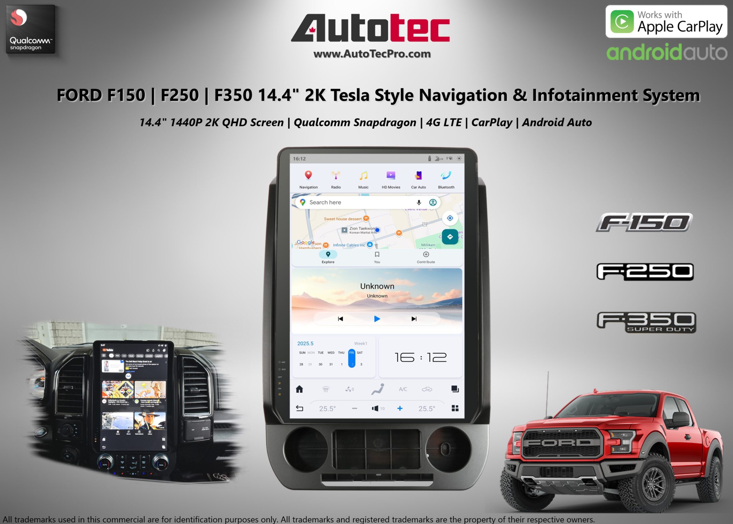 Ford F150 (2015 – 2021) 14.4″ IPS QHD 2K Touch-Screen Navigation & Infotainment System | Android 13 | GPS | BT | Wifi | CarPlay | SYNC | 4G LTE