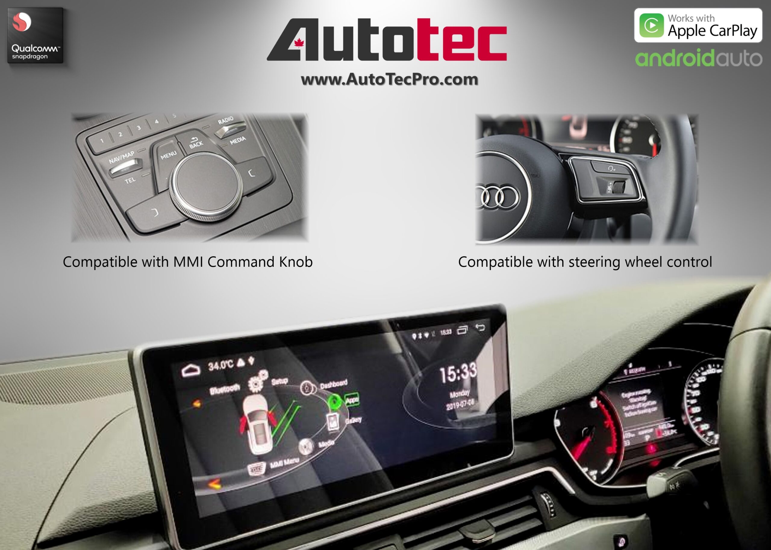 AUDI A4 / A5 (2016 – 2020 | B9) OEM FIT 10.25″ HD IPS Touch-Screen Android Navigation & Infotainment System | Android 14 | GPS | BT | Wifi | 4G LTE | CarPlay | Android Auto | Camera