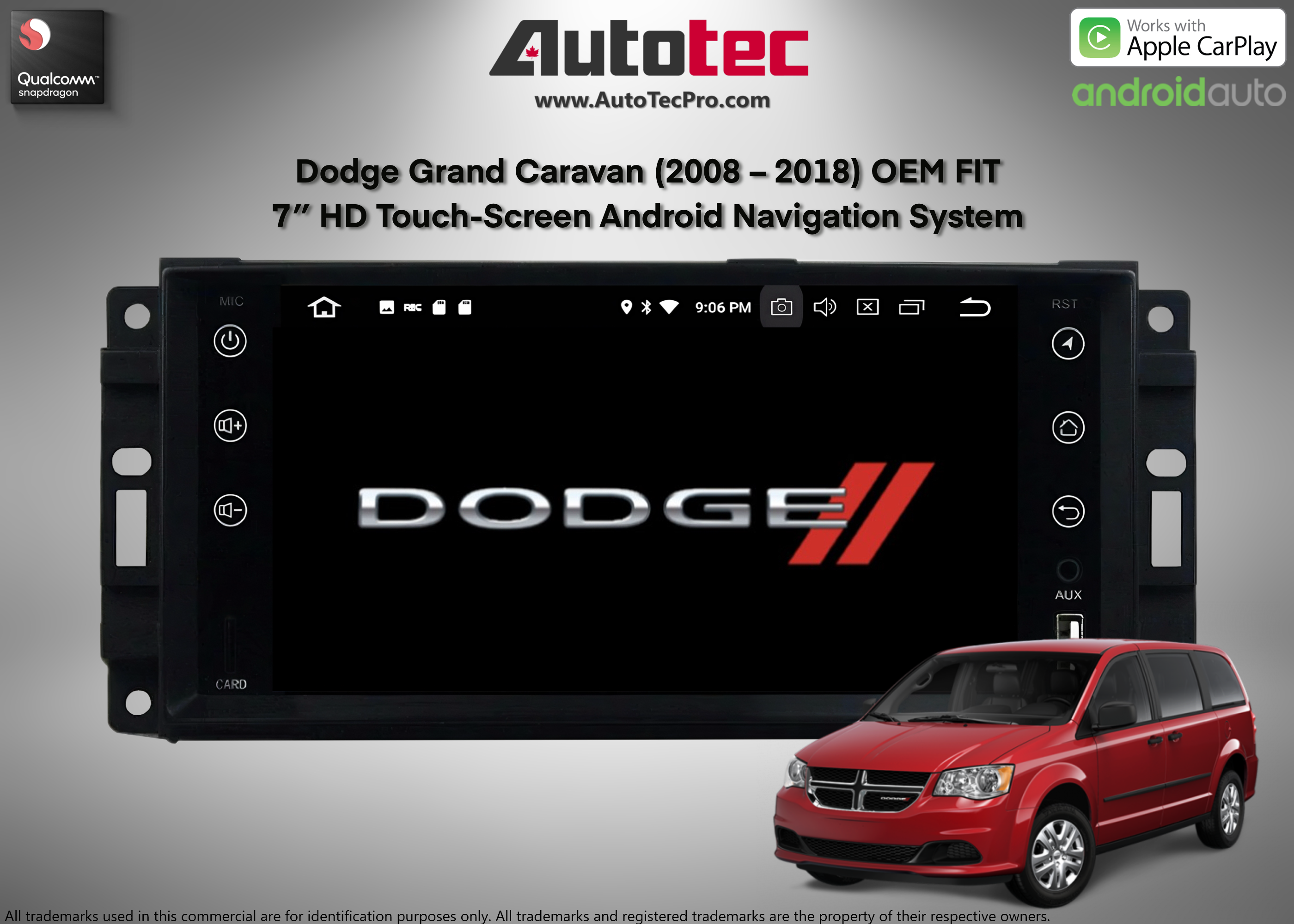 Dodge Grand Caravan (2008 – 2018) OEM FIT 7″ HD Touch-Screen Android Navigation System | Android 14 | GPS | BT | Wifi | CarPlay | Camera