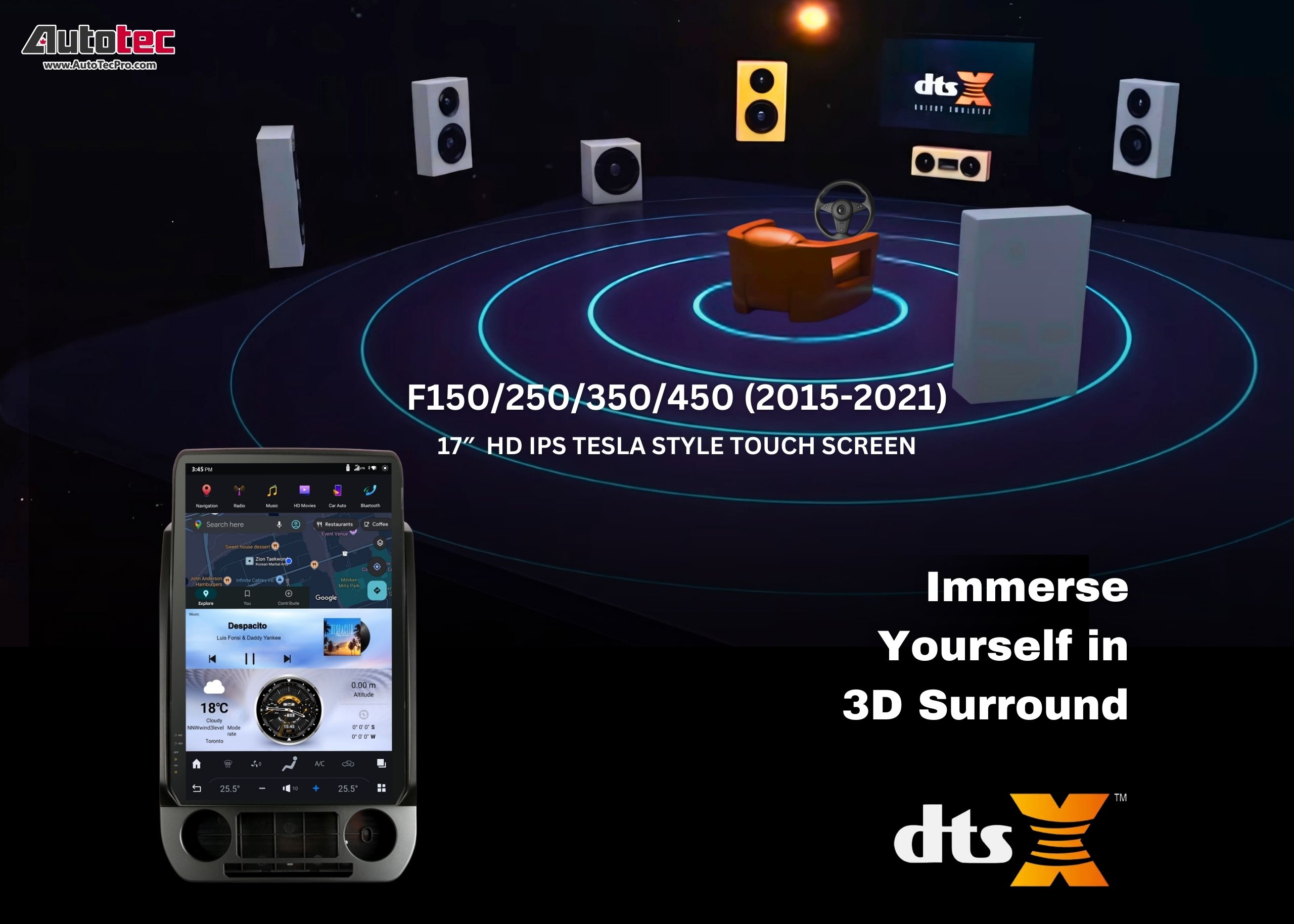 Ford F150 F250 F350 F450 (2015 – 2021) 17″ IPS HD Touch-Screen Navigation & Infotainment System | Android 13 | GPS | BT | Wifi | CarPlay | SYNC | 4G LTE