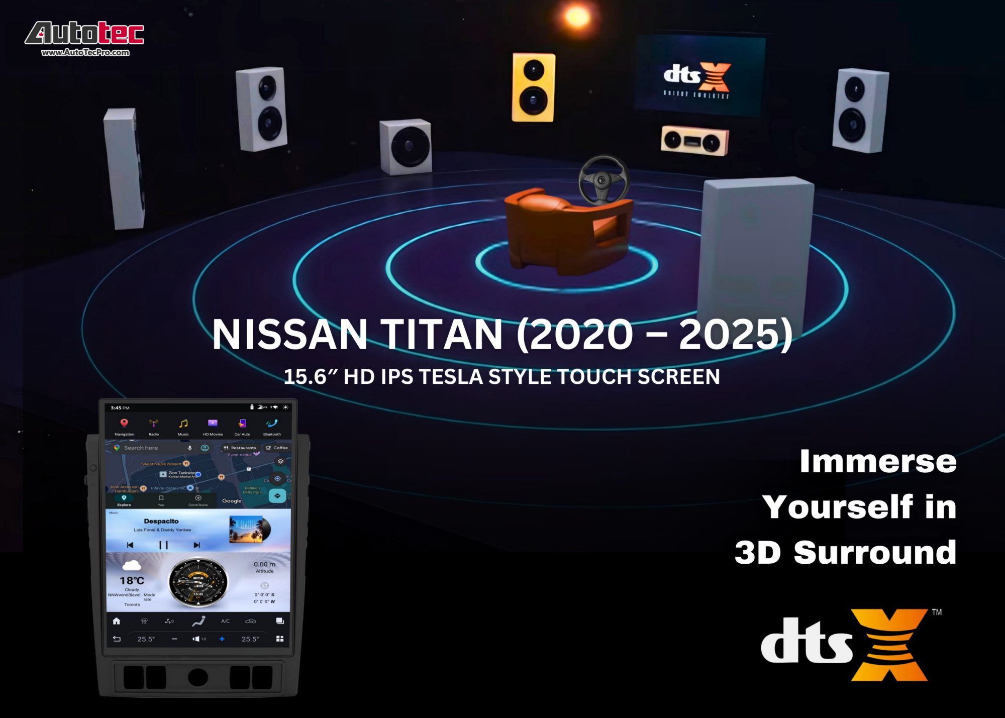 Nissan Titan (2020 – 2025) 15.6″ HD IPS Touch-Screen Navigation & Infotainment System | Android 13 | GPS | BT | Wifi | CarPlay | DSP | 4G LTE