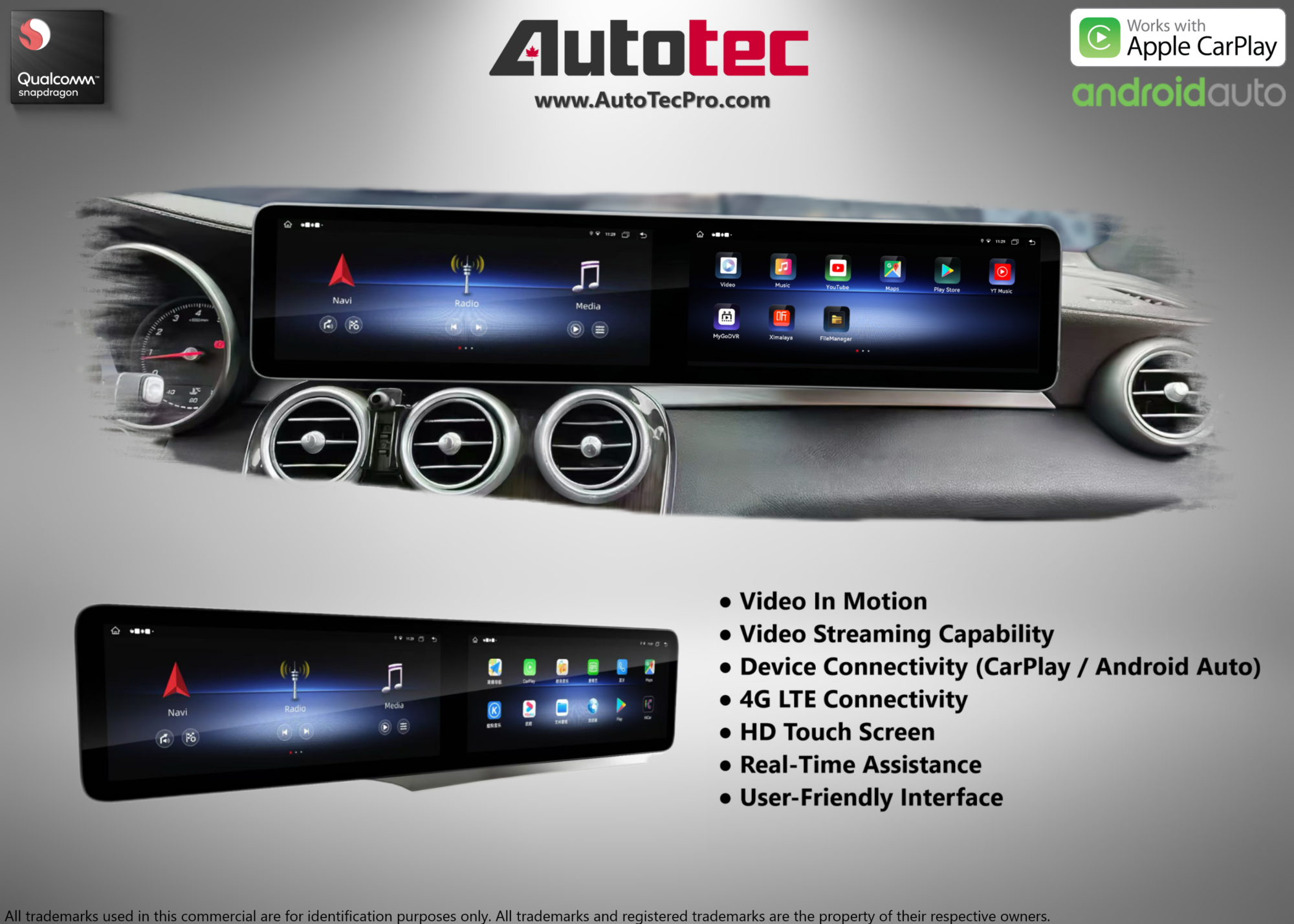 Mercedes-Benz C-Class / GLC (2015 – 2022) 12.3″ HD IPS Dual Touch-Screen Android Navigation & Infotainment System | Android 14 | GPS | BT | Wifi | 4G LTE | CarPlay