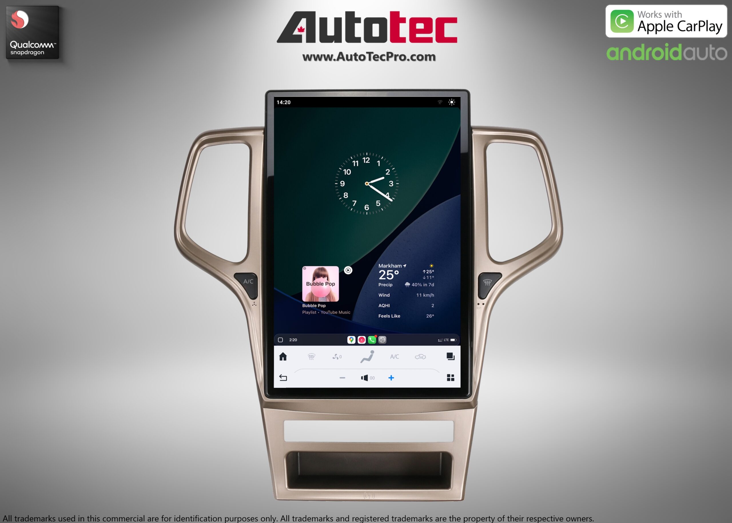 Jeep Grand Cherokee (2011 – 2013) 14.4″ IPS QHD 2K Touch-Screen Android Navigation System | Android 13 | GPS | BT | Wifi | CarPlay | Android Auto | 4G LTE