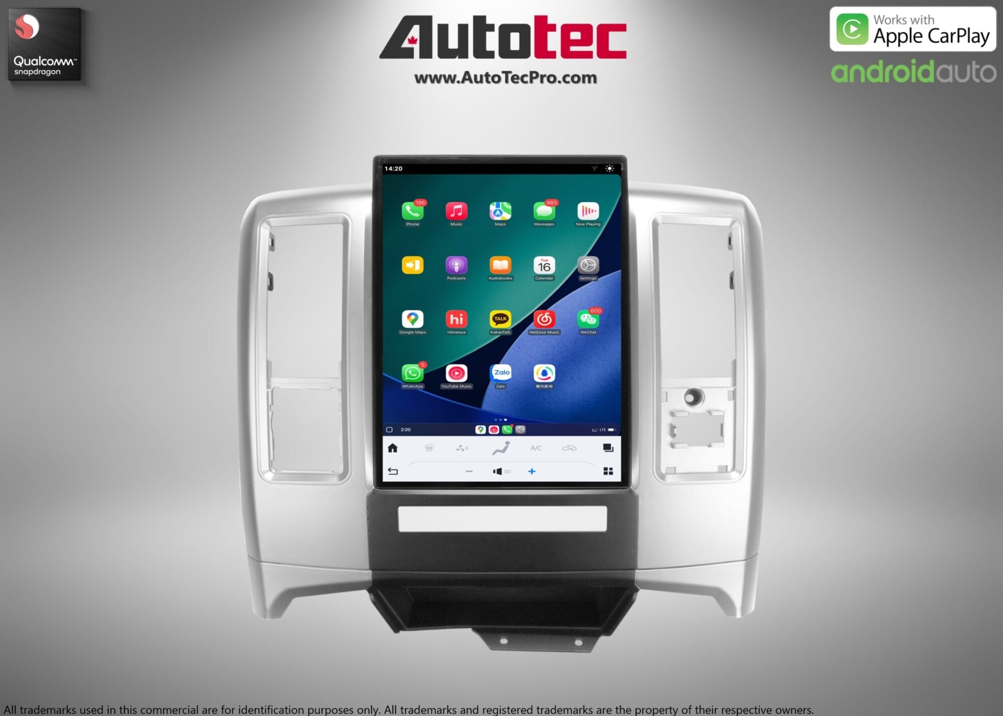 Dodge RAM (2009 – 2012) 13.8″ HD Tesla-Style Navigation & Infotainment System | Android 13 | GPS | BT | Wifi | CarPlay | Android Auto | 4G LTE