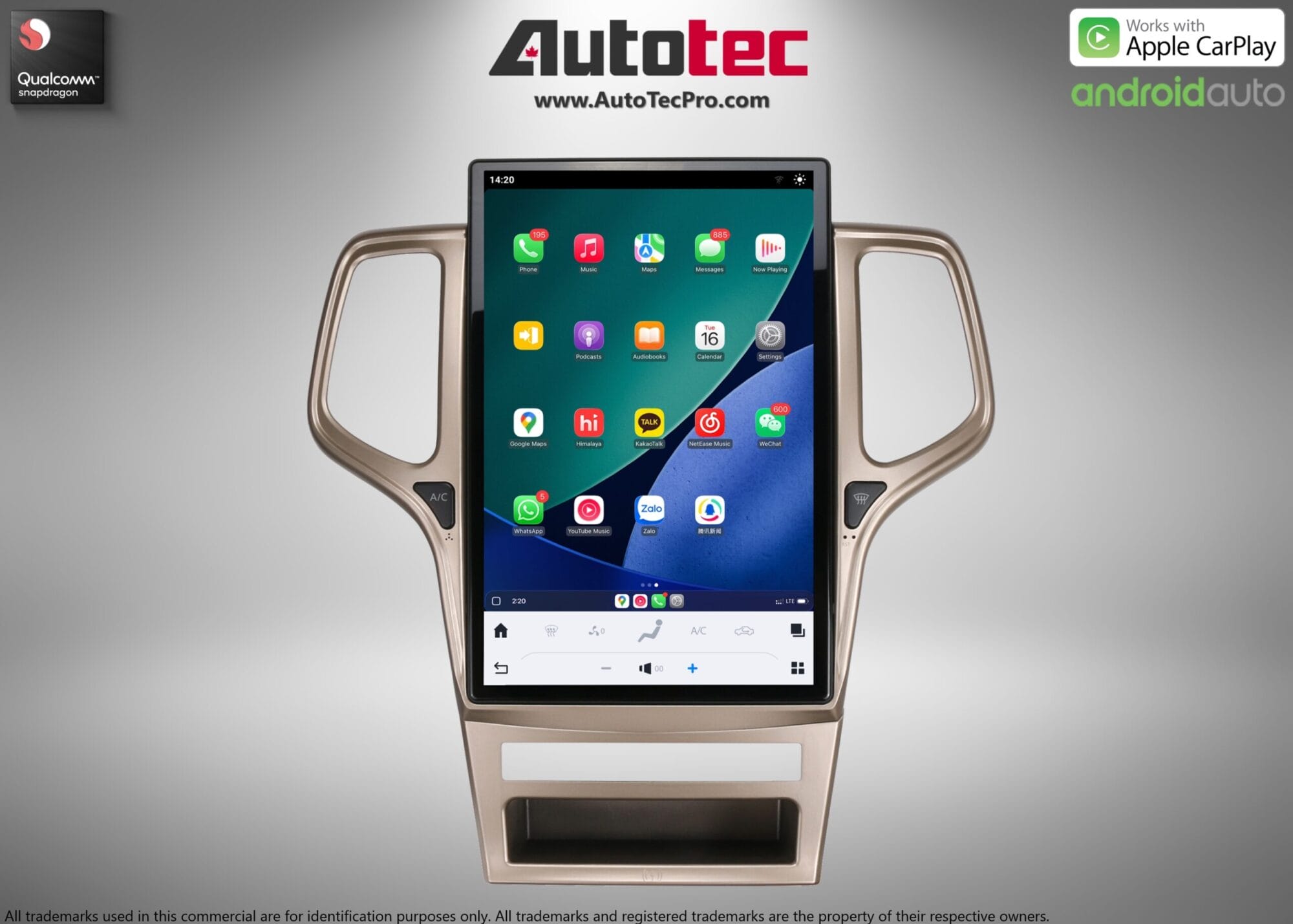 Jeep Grand Cherokee (2011 – 2013) 14.4″ IPS QHD 2K Touch-Screen Android Navigation System | Android 13 | GPS | BT | Wifi | CarPlay | Android Auto | 4G LTE