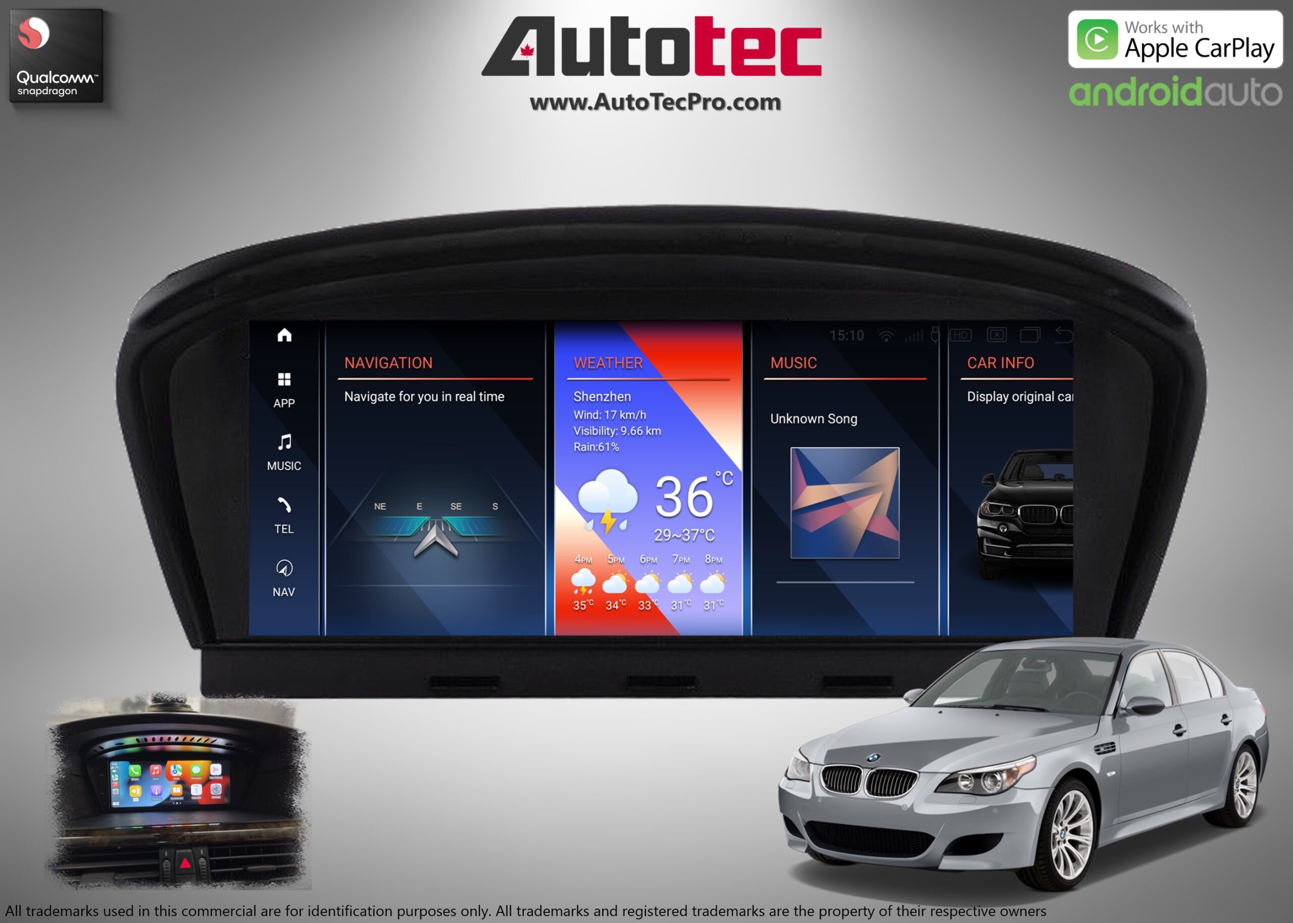 BMW 5 Series (2003 – 2010) E60 OEM FIT 8.8″ HD Touch-Screen Android Navigation System | Android 14 | GPS | BT | Wifi | Camera | CarPlay