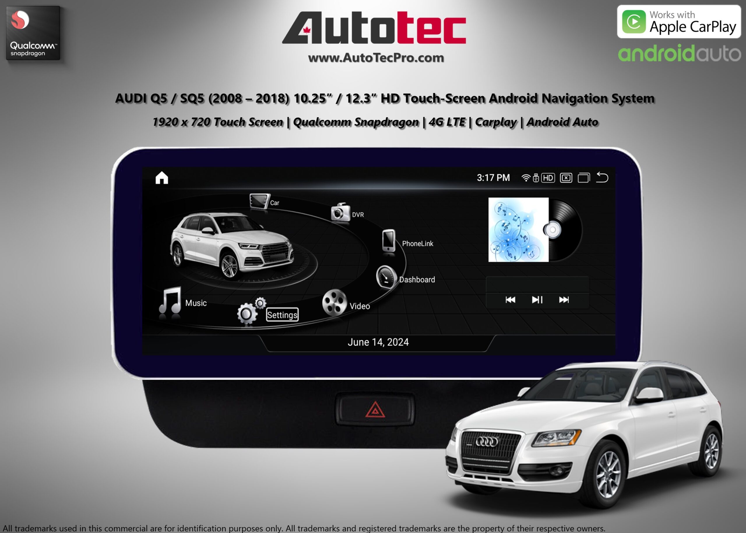 AUDI Q5 / SQ5 (2008 – 2018) OEM FIT 10.25″ / 12.3″ HD Touch-Screen Android Navigation System | Android 13 | GPS | BT | Wifi | Camera | CarPlay | MMI-3G | MMI-3G+