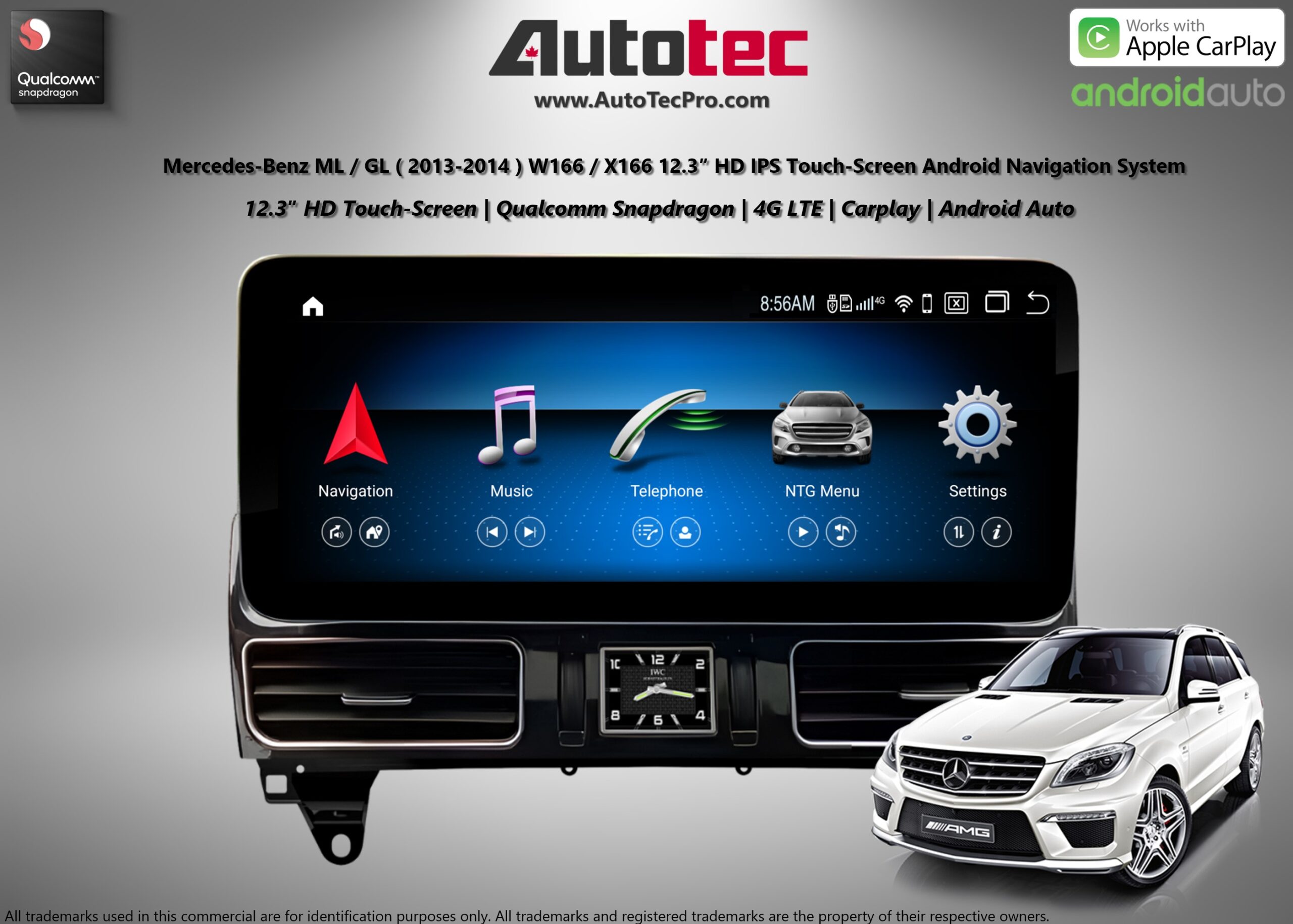 Mercedes-Benz ML / GL ( 2013-2014 ) W166 / X166 Direct-Fit 12.3″ HD IPS Touch-Screen Android Navigation System | Android 13 | GPS | BT | Wifi | Camera | CarPlay