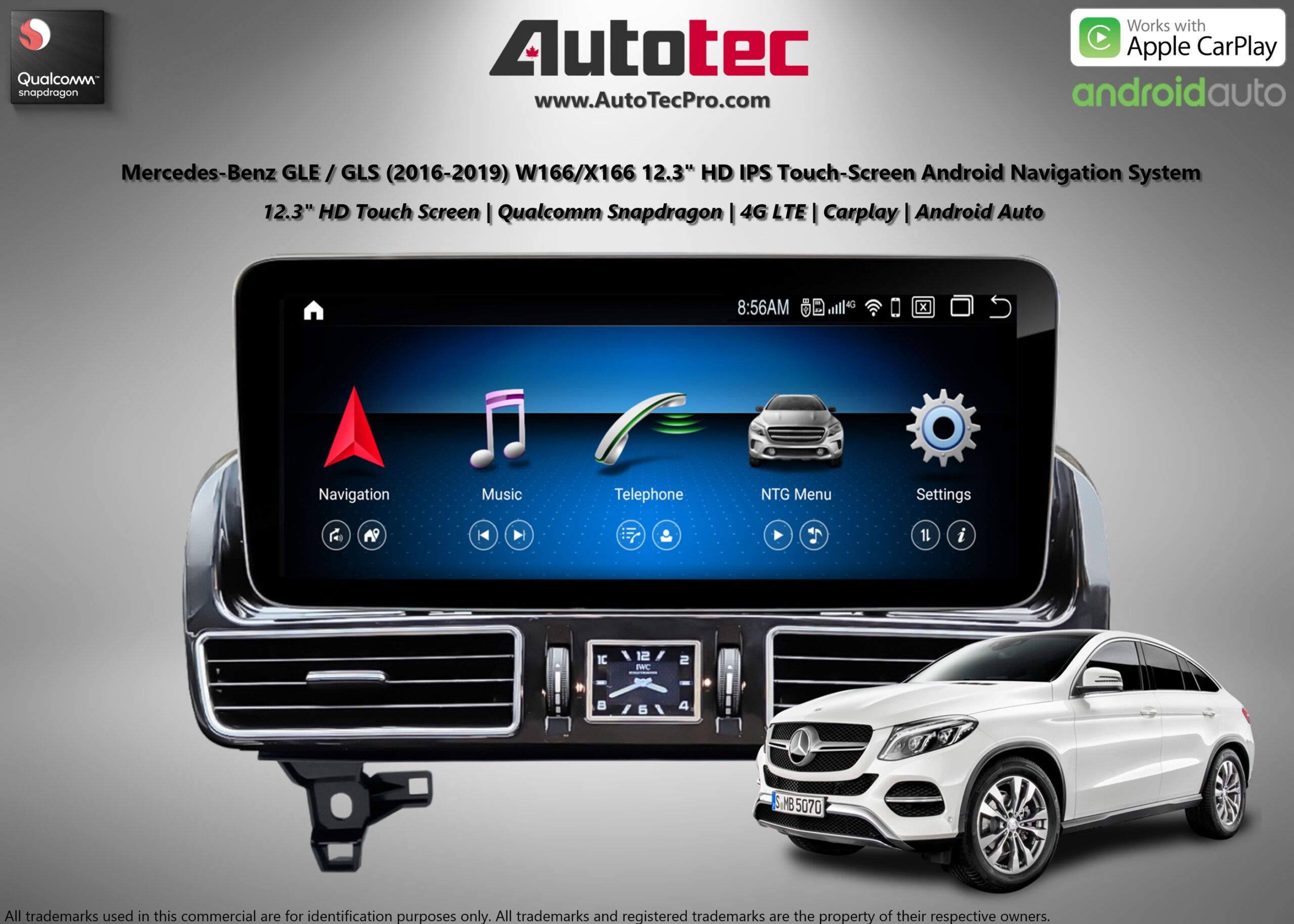 Mercedes-Benz GLE / GLS (2016-2019) W166/X166 Direct-Fit 12.3″ HD IPS Touch-Screen Android Navigation System | Android 13 | GPS | BT | Wifi | Camera | CarPlay