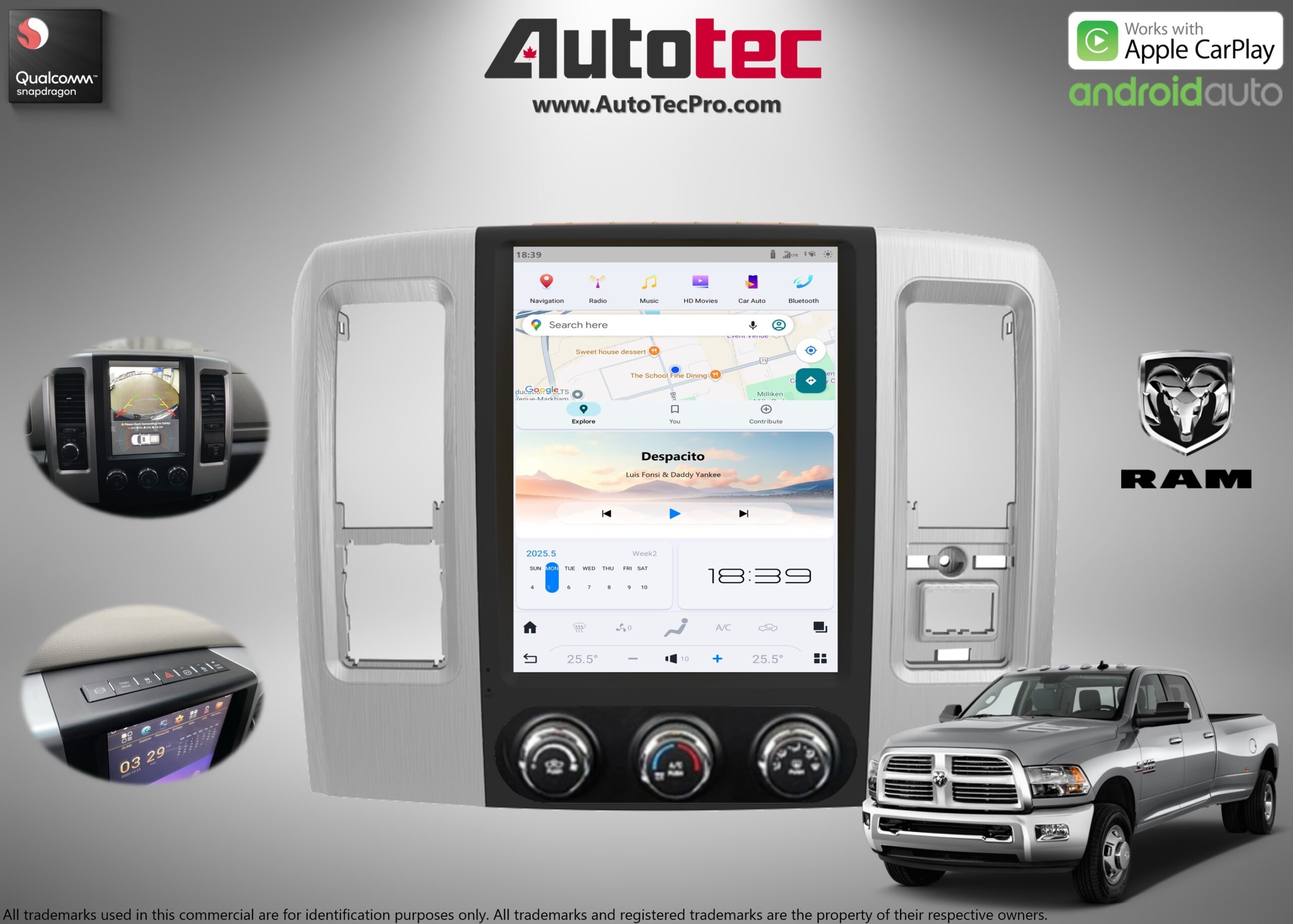 Dodge RAM (2009 – 2012) IPS HD Tesla-Style Navigation & Infotainment System | Android 13 | GPS | BT | Wifi | CarPlay | Android Auto | 4G LTE