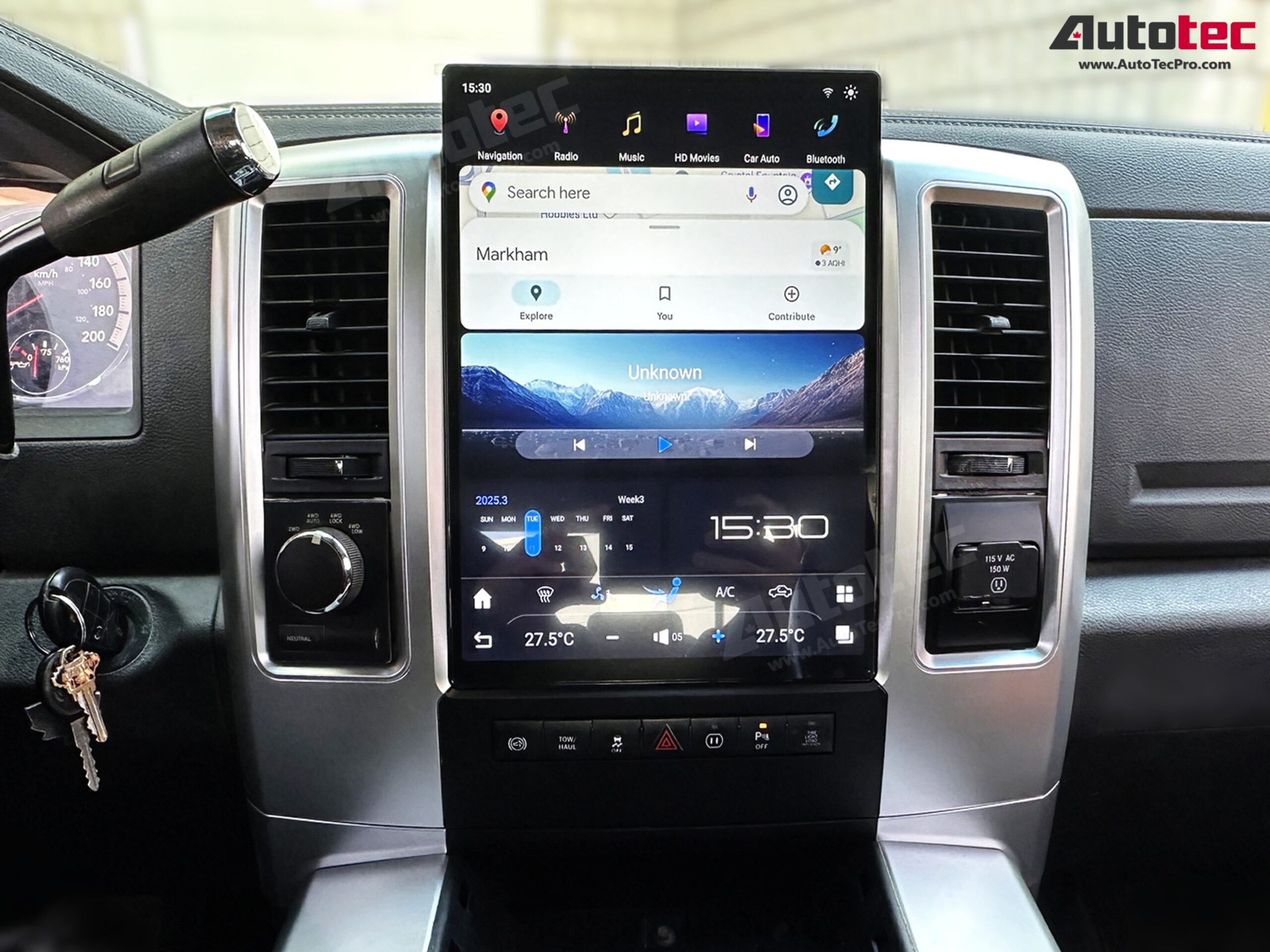 Dodge RAM (2009 – 2012) 13.8″ HD Tesla-Style Navigation & Infotainment System | Android 13 | GPS | BT | Wifi | CarPlay | Android Auto | 4G LTE