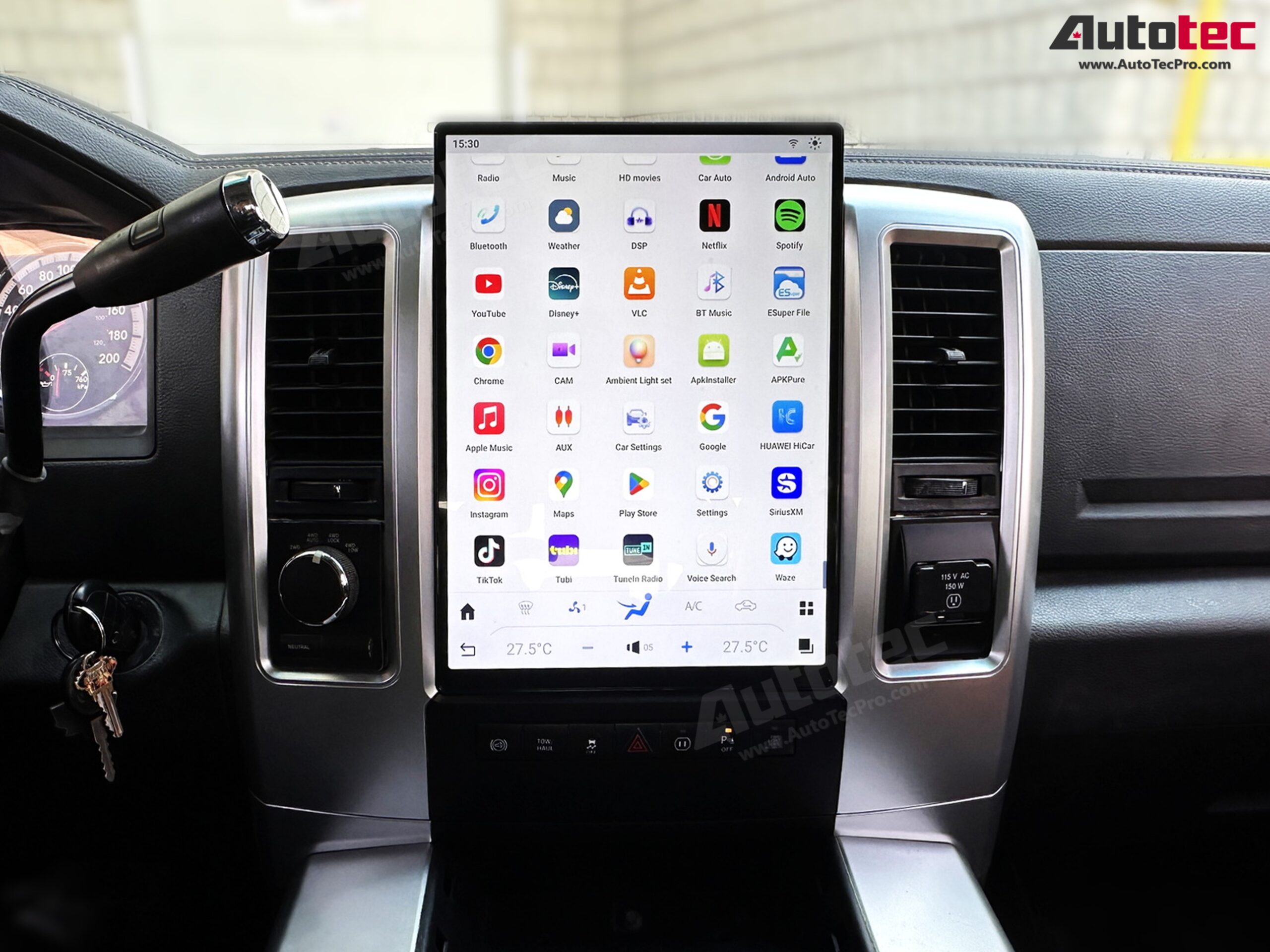 Dodge RAM (2009 – 2012) 13.8″ HD Tesla-Style Navigation & Infotainment System | Android 13 | GPS | BT | Wifi | CarPlay | Android Auto | 4G LTE