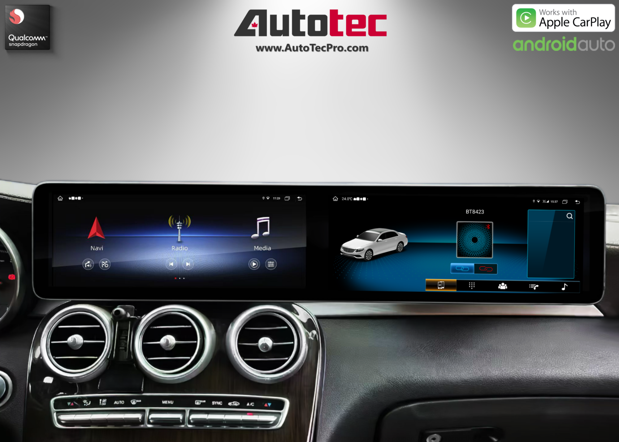 Mercedes-Benz C-Class / GLC (2015 – 2022) 12.3″ HD IPS Dual Touch-Screen Android Navigation & Infotainment System | Android 14 | GPS | BT | Wifi | 4G LTE | CarPlay