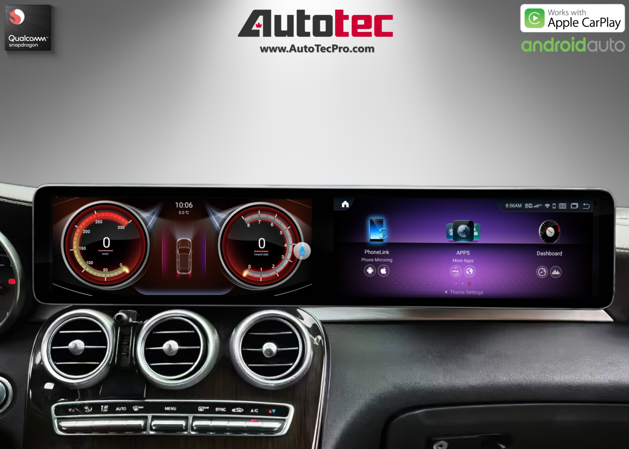 Mercedes-Benz C-Class / GLC (2015 – 2022) 12.3″ HD IPS Dual Touch-Screen Android Navigation & Infotainment System | Android 14 | GPS | BT | Wifi | 4G LTE | CarPlay